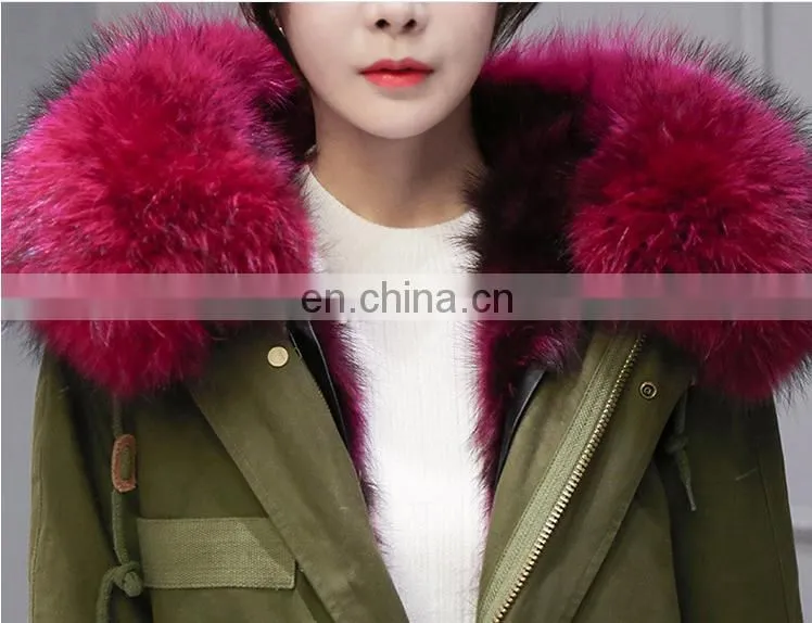 classic fashion long fur lined parka with raccoon fur hood