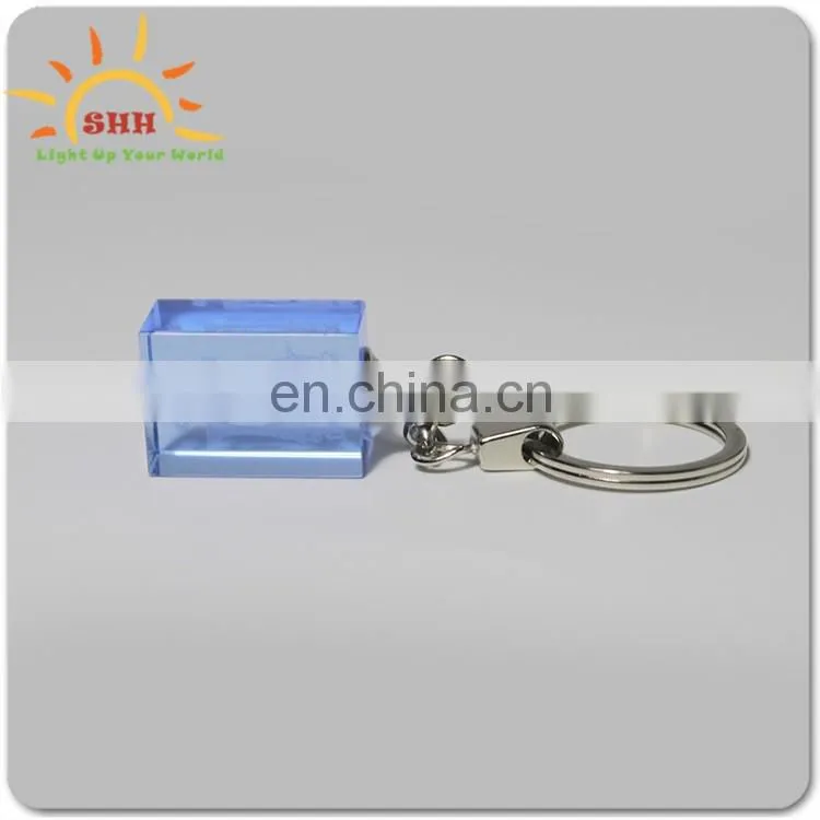 New product High Quality Square Shape Plastic LED Keychains 3d laser keychain LED crystal key chain for Sale