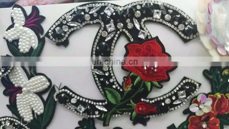 Luxury Letter Flower Sequin Beaded Patches Embroidery Flower Bead Applique Patch