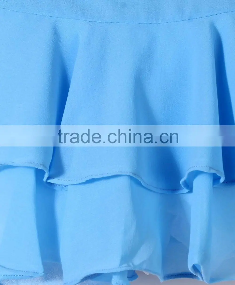 Pictures fashionable skirts 2016 kids sky blue ruffle midi skirt