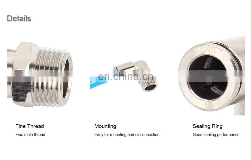 SNS JPL Series nickel plated brass male elbow push to connect pneumatic tube fitting air hose connector