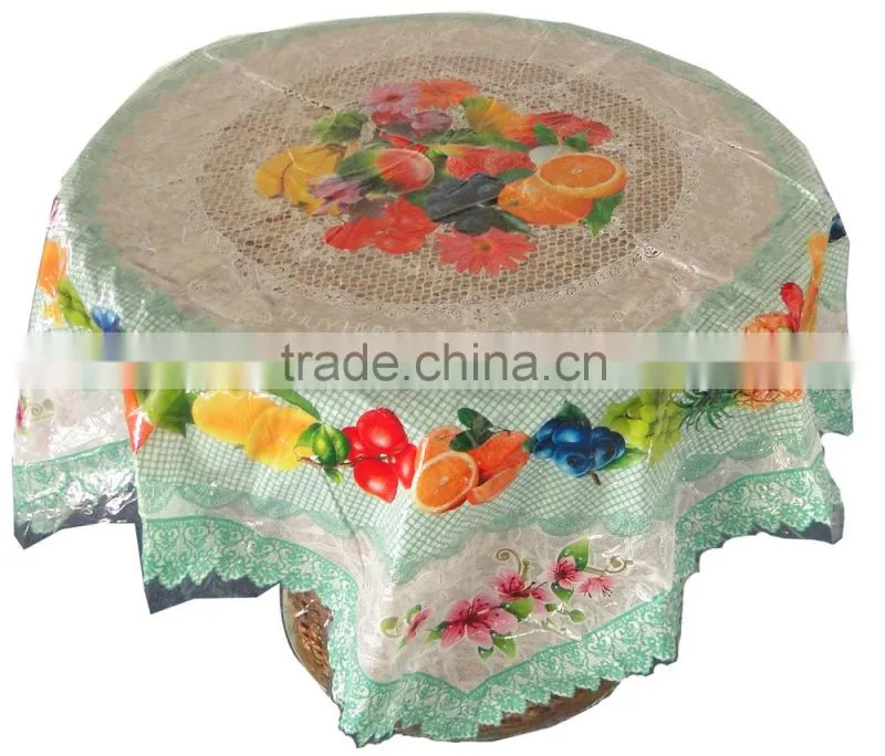Fruit outdoor decorat printed plastic transparent table cover --green