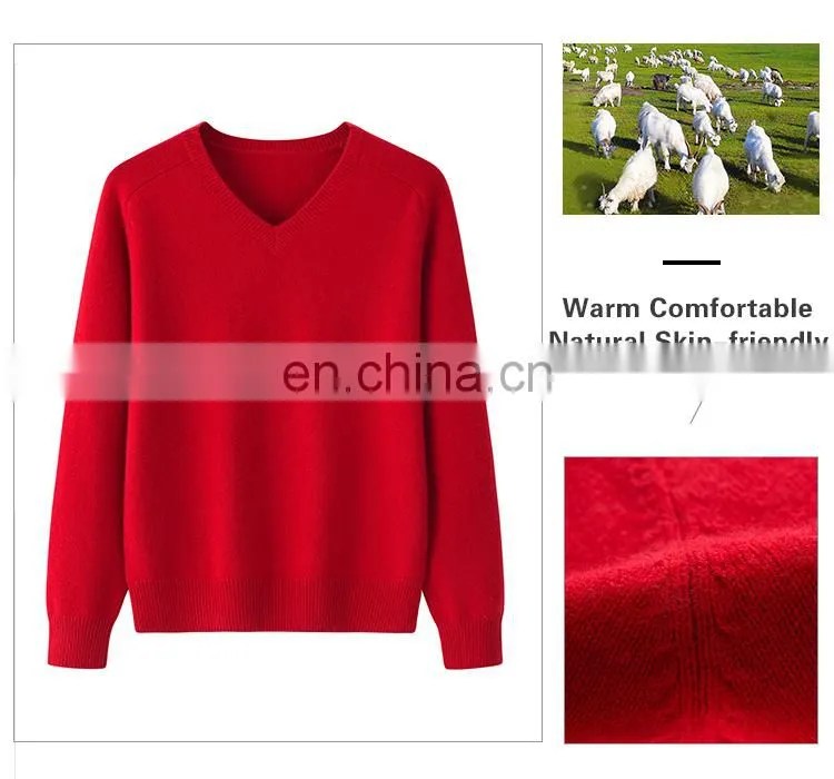 Women's Casual Winter V-Neck Pullover 100% Pure Cashmere Thick Sweater with OEM Service