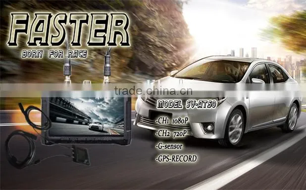 Two channel and two lens 2.7inch screen with GPS and G-sensor racing Car DVR camera