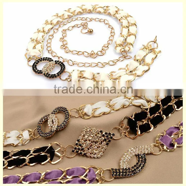 Accessories factories women white ribbon gold waist body chain belt