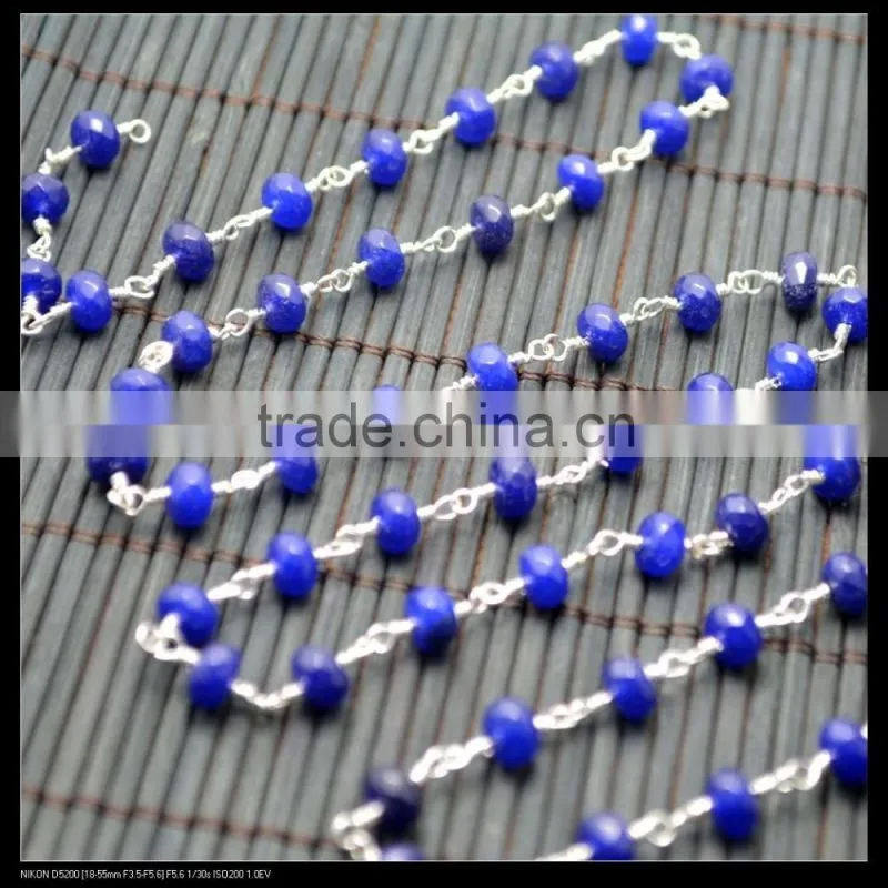 LFD-0015C ~ Wholesale Silver Plated Wire Wrapped Blue Stone Chain Beaded Jewelry Finding