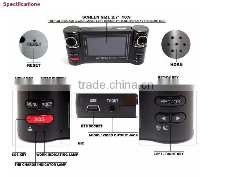 120 Degrees Car DVR Car Black Box F30 with Dual Lens 2.7" TFT LCD Screen car black box
