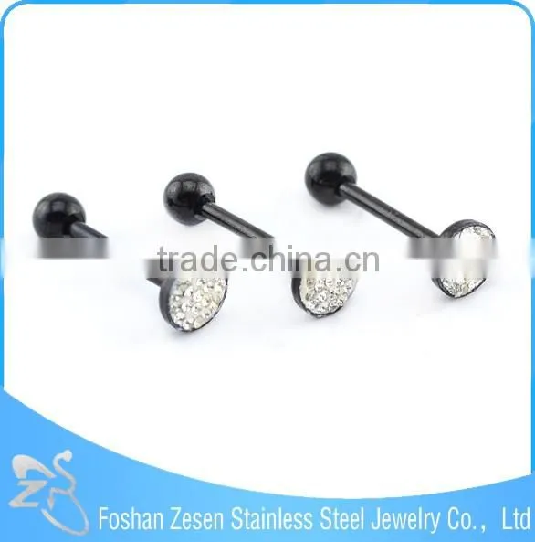 2016 new arrival surgical steel flashing crystal titanium anodized pentagram tongue ring