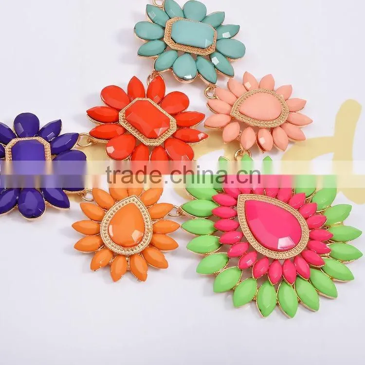 2016 Fashion And New Clear Glass Beads With Muticolor Acrylic Stone Flowers Choker Necklace