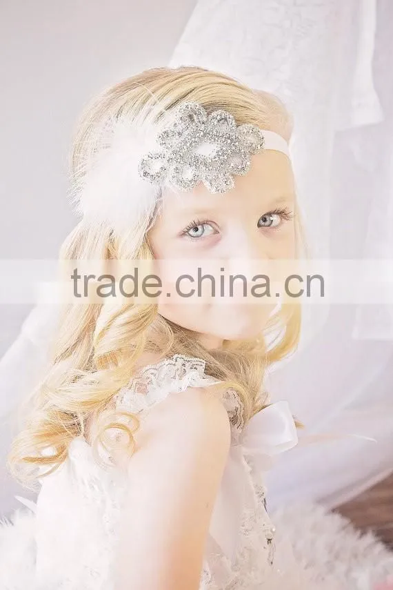 Newborn Baby Kids Pearl Diamond feather Headband Photo Props crystal Hair Band wh-1770