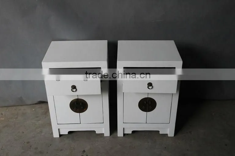 Chinese antique pine wood black bedside cabinet
