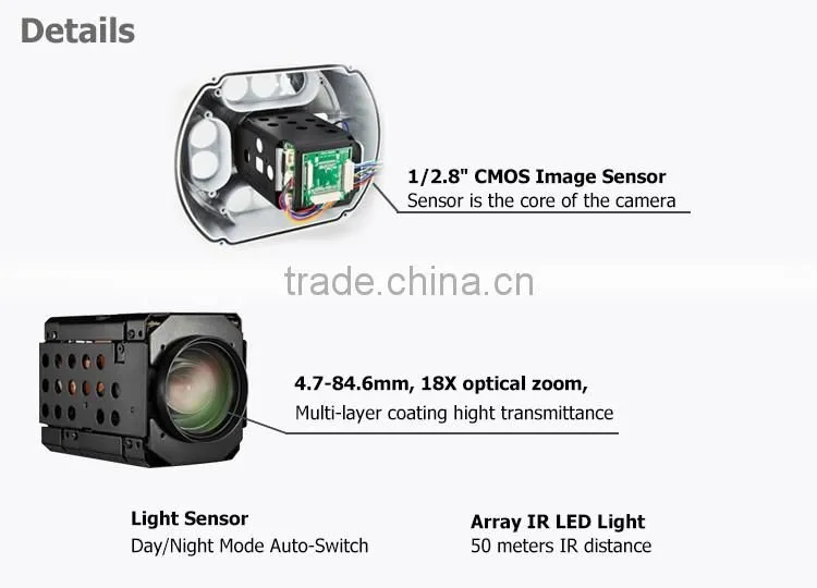 IP66 waterproof weatherproof 2.0 megapixel night vision ptz poe ip camera with 50M IR distance