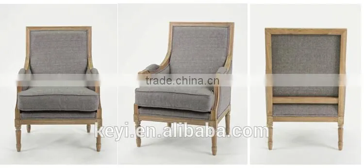 Living room chair use antique wood turedo linen grey chairs/ Hand carved wood armchair (CH-811-OAK)