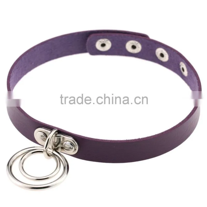 Hot Sale Fashion Sexy Punk Gothic Leather Choker necklace Round Metal Pendant Buckle Collar Anime Necklaces