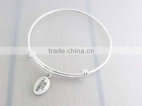 Factory OEM silver best friend charm bangle adjustable wire
