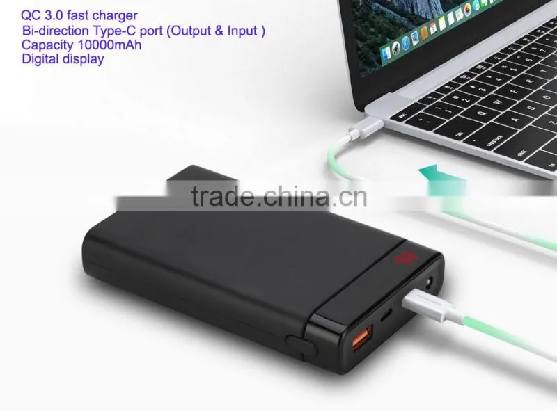 QC 3.0 Fast Charger & Type C power bank 10000mAh Bi-direction Output/Input Type-c quick charger