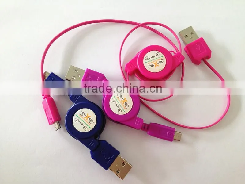 USB 2.0 5pin micro usb charging cable with retractable sync transfer cable for mobile cellphone