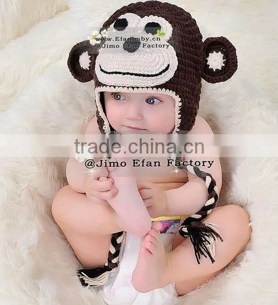 efan crochet baby hat tuque hand knit winter earflap infant toddler animal monkey caps acrylic beanie minions