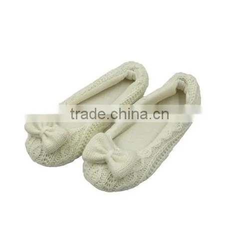 Knitted Fabric Upper White Ballet Dance Shoe With Bowknot