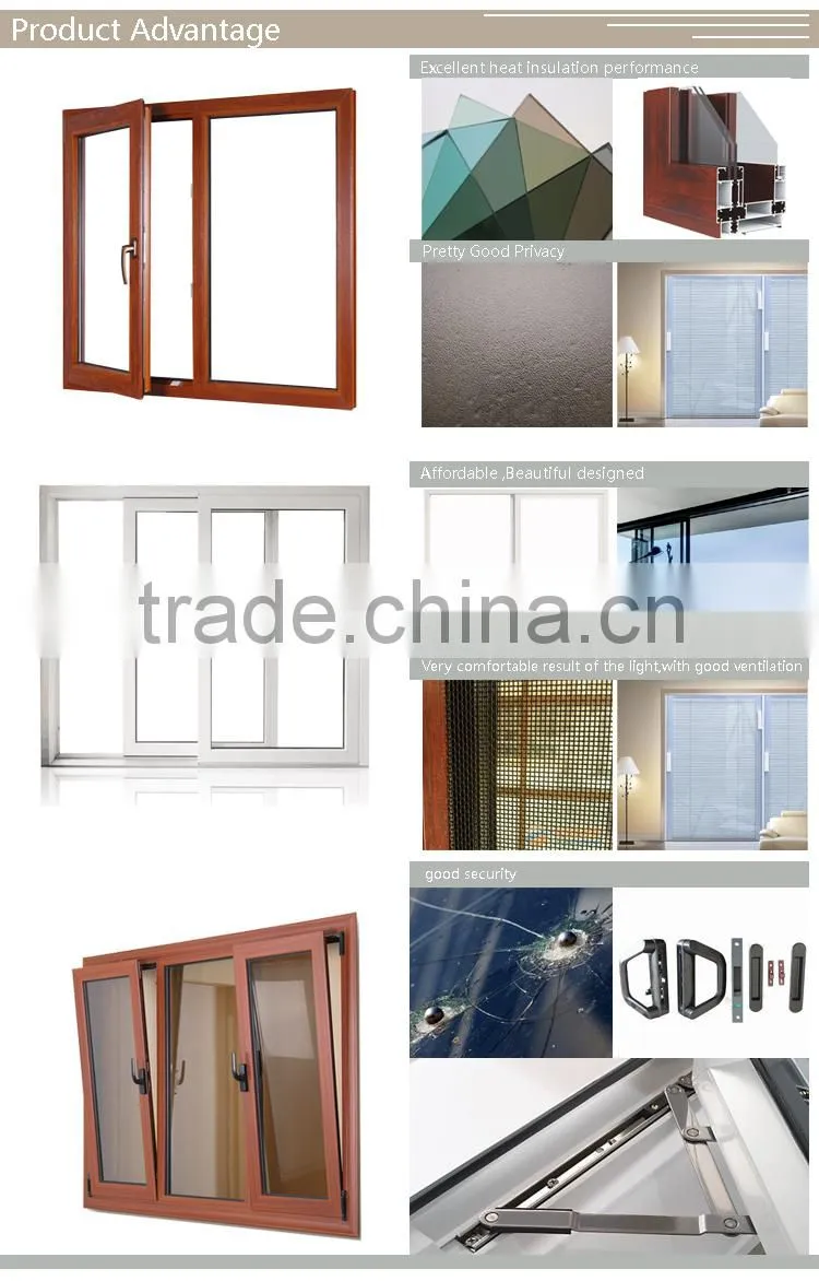 2015 Modern Tempered Glass Aluminum double hung Window|Aluminum Window grill design
