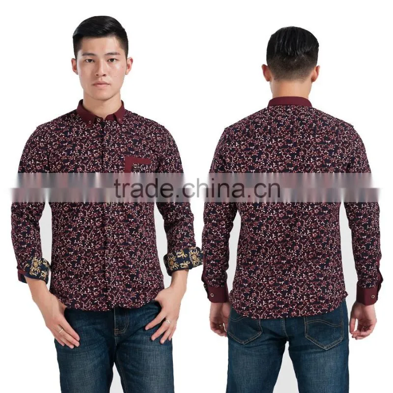 2015 man winter warm flannel imprint long sleeve shirt
