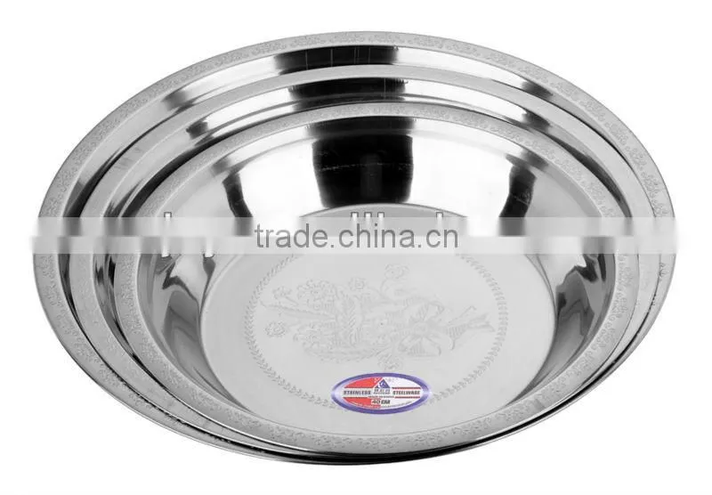 Stainless Steel Kitchenware Deepen Embossed Round Tray