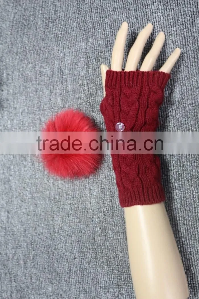 women knitted wool fingerless gloves fox fur wool gloves driving wool gloves