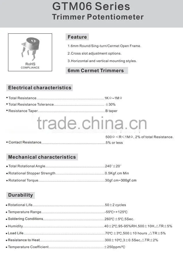 HW-637V series Open-Type Trimmer Open type with all kinds of usage trimming potentiometer Trimmer Spanish Potentiometer