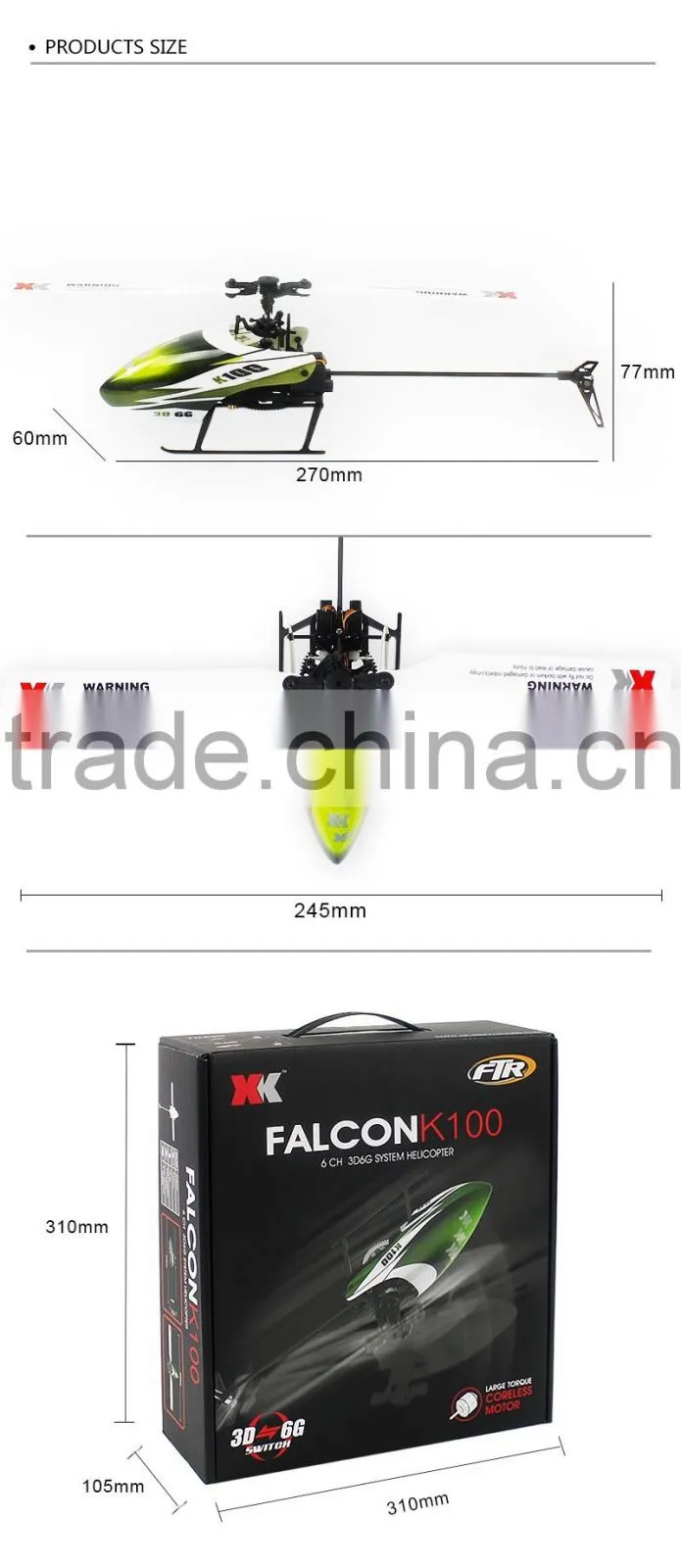 XK K100 helicopter 6CH 3D6G System remote control toy FTR with transmitter