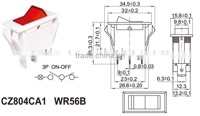 zhejiang 16A lighted rocker switch,home appliance rocker switch,air blower rocker switch