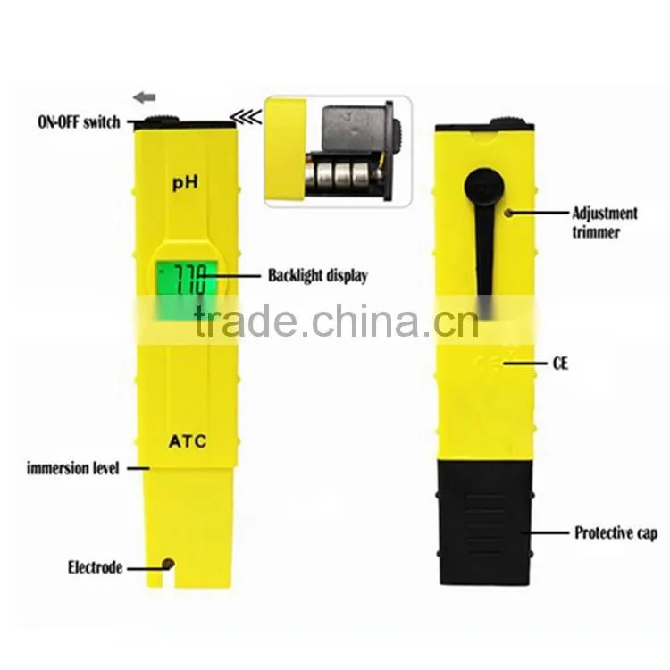High Accuracy Pocket Size Handheld pH Meter back light with ATC
