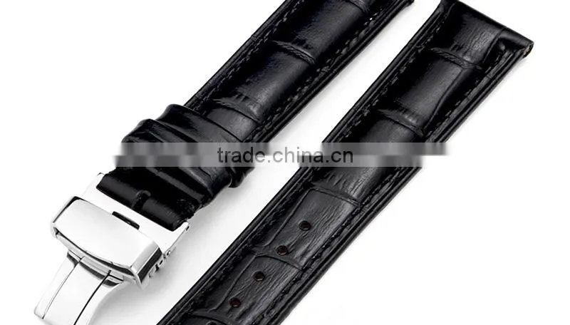Men Waterproof Classic Head Layered Genuine Cow Leather Butterfly Clasp Watch Band 22mm 24mm