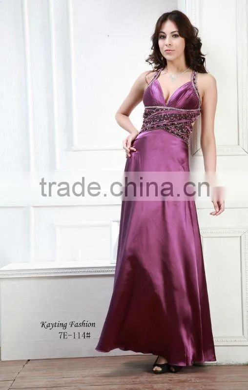 evening sequins beaded dresses purple evening dress spaghetti strap sexy backless evening dress 7E-114