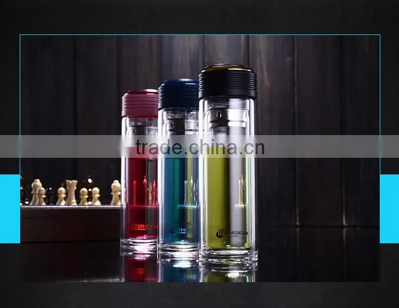 Promontional Gift 550 ml Dark Color Tea Infuser Glass Sport Water Bottle