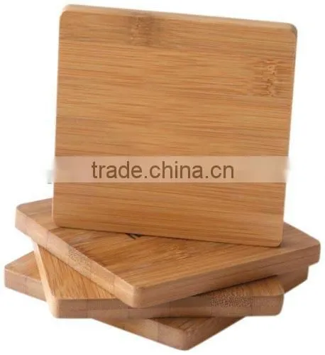 Core Bamboo Custom Laser Decor Bamboo Wood Tea Cup Coaster, Set of 4