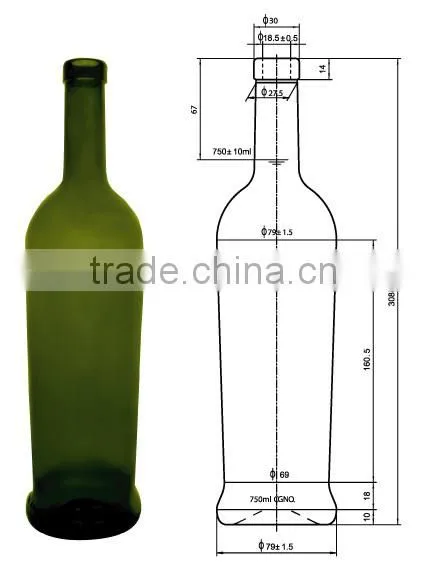 Glasslucky 2014 hot sale dark green 750ml bordeaux wine bottles