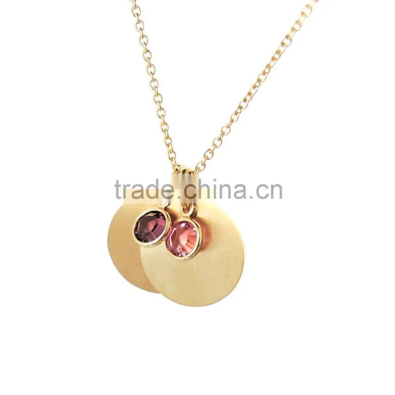 Hotselling Stainless Steel Gold Colored Double Tag Necklace with Crystal