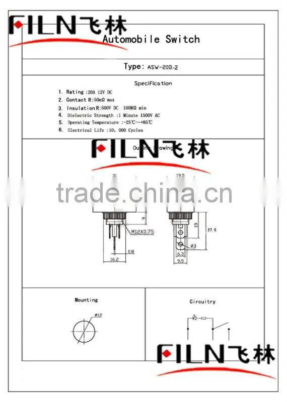 From factory Automotive Rocker switch NEW style ASW-20D-2