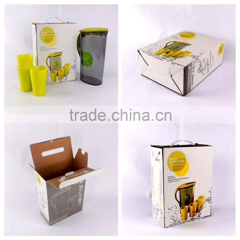 Custom printed cardboard paper box for bottle with plastic handle