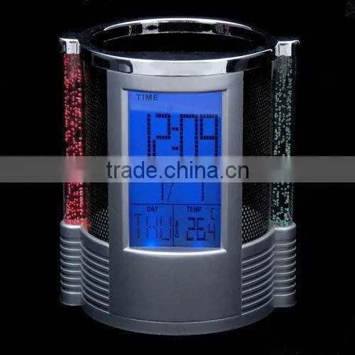 pen holder with flashing colour LED and calendar