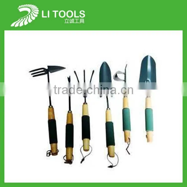 5 piece wood handle iron kids garden tool set