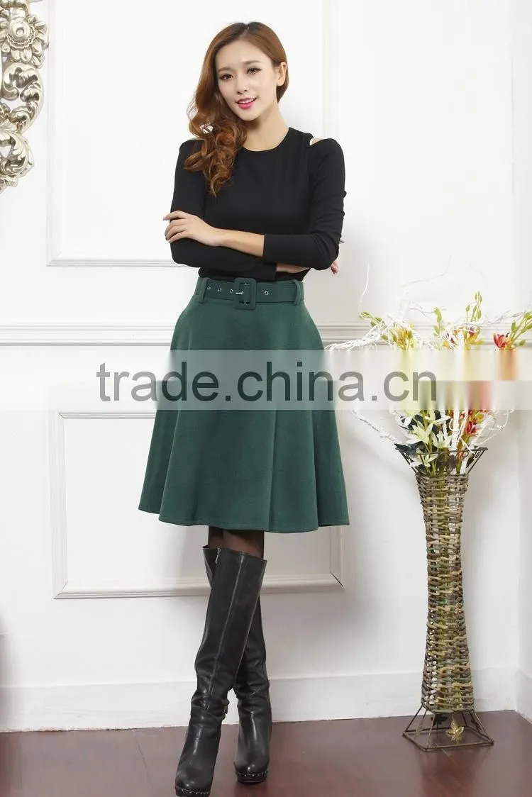 New arrival autumn winter wool skirt for women long skirt high waist pleated skirts women