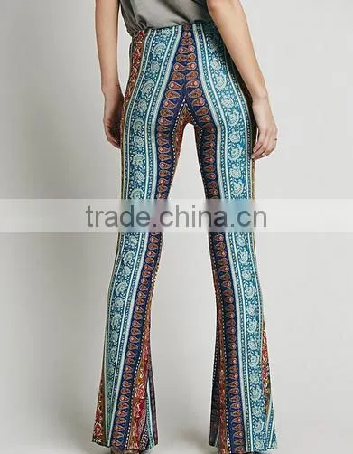 Fashion Hot Sale Paisley Print Stretch Flare Boho Hippie Style Pants Boho Pants Bell Bottom Trousers