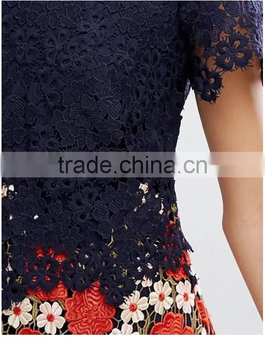 Beautiful Lace Dress Christmas Crocheted High Waist Short Sleeve Women Dress Fashion Party Club Short Dress