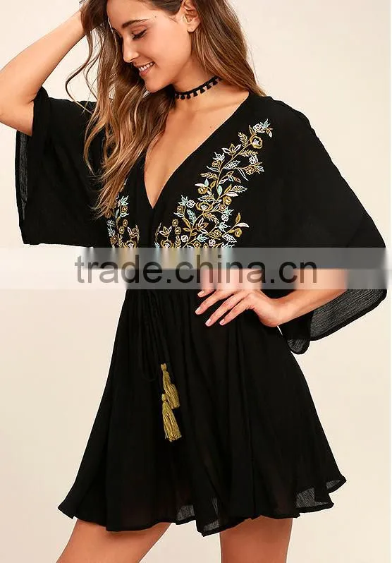 2017 new design Summer slim chiffon dress Printed V Neck Summer Chiffon Dress