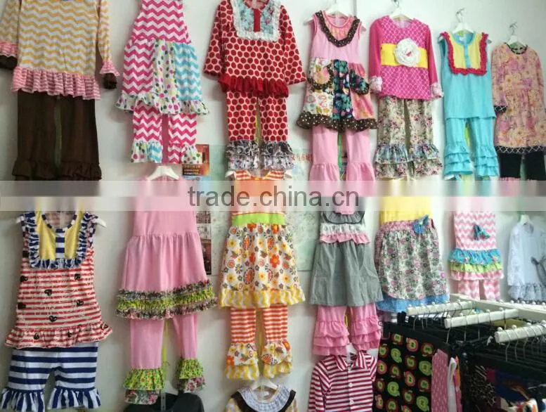2017 wholesale kids boutique ruffle outfits skirt with cute shorts kids outfits teen girls clothing sets