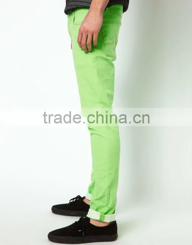 2016 new design OEM service brand name fashion denim chino pants with skinny rolling hem