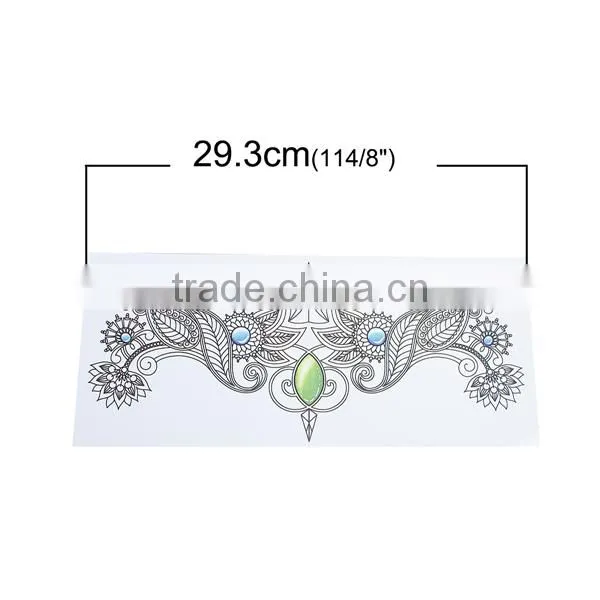 Paper Removable Waterproof Sternum Tattoo Sticker Body Art Green Flower Leaves Pattern Custom Temporary Tattoos Printing