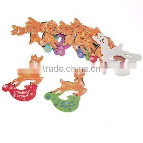 Mixed Message Pattern Carved Christmas Reindeer Wood Charm Pendants 6.9cmx5.4cm