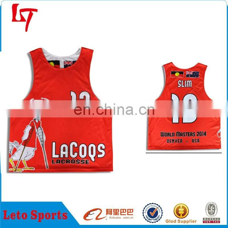Cheap custom sublimation reversible lacrosse mesh pinnies / high quality comfortable breathable sport lacrosse jersey